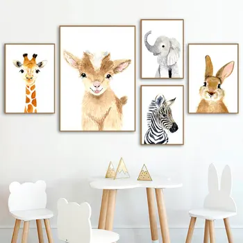Drăguț Animale Copil de Arta de Perete Acuarelă Animale Canvas Postere Girafa, Zebra Amprentele Imagine pentru Camera Copiilor Decor Pictura