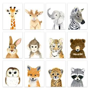 Drăguț Animale Copil de Arta de Perete Acuarelă Animale Canvas Postere Girafa, Zebra Amprentele Imagine pentru Camera Copiilor Decor Pictura