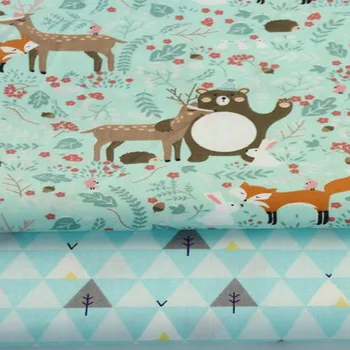 Drăguț Animale de Pădure Vulpe, Urs, Cerb Geometrie Imprimate Tesatura din Bumbac DIY Coase quilting si patchwork lenjerie de pat pernă de pânză copii decor