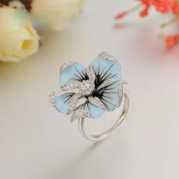 Drăguț Argint Culoare Albastru Epoxidice Inele de Flori cu Piatra de Zircon pentru Femei de Nunta Inel de Logodna Bijuterii de Moda 2020