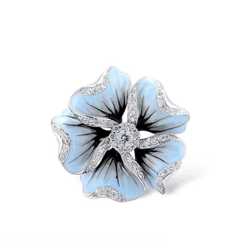 Drăguț Argint Culoare Albastru Epoxidice Inele de Flori cu Piatra de Zircon pentru Femei de Nunta Inel de Logodna Bijuterii de Moda 2020