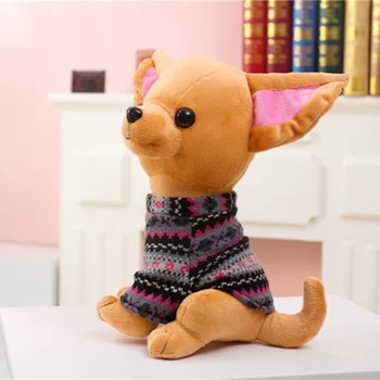 Drăguț Câine Chihuahua Cu Colthes Jucărie de Pluș Moale PP Bumbac Umplute Câini de Companie Jucării pentru Copii Pentru Copii Cadouri pentru Ziua 2 de Culoare