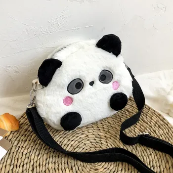 Drăguț Fată de Desene animate de Pluș Sac 2020 Panda Papusa Geanta de Umar pentru Femei Sac de Cross-Body pentru Copii punguța cu doi bani