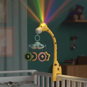 Drăguț Girafa Profil Pat De Copil Mobil Cu Proiector Și Lumină Muzical Rotativ Zuruitoare Pentru A Ajuta Copilul Să Doarmă Confortabil