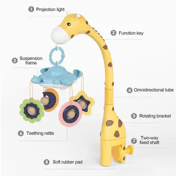 Drăguț Girafa Profil Pat De Copil Mobil Cu Proiector Și Lumină Muzical Rotativ Zuruitoare Pentru A Ajuta Copilul Să Doarmă Confortabil