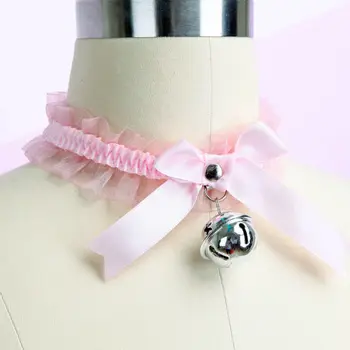 Drăguț Harajuku Fata Dantelă Lucrată Manual La Bell Cravată Clopot Agățat Jingle Guler Kawaii Lolita Fete Arc Panglică Coliere Coliere