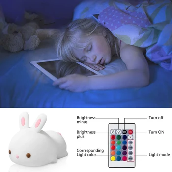 Drăguț Lumina de Noapte LED USB Iepure Lampa de Noutate Cadou Lumini de Pat Control Silicon Decor de Lămpi Dormitor Copil Veioza de pe Noptiera