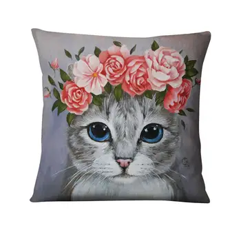 Drăguț Miau Perna Perna Decorativa Pisica Cu Flori Lenjerie Subțire Față De Pernă Cushionshome Decor Canapea Pernă Perne Pisici