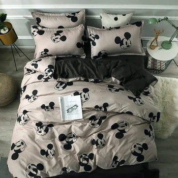 Drăguț Mickey Minnie Mouse Spălat Bumbac lenjerie de pat Set de lenjerie de Pat Duvet Cover Flatsheet fețe de Pernă Poliester pentru Femei Adulți