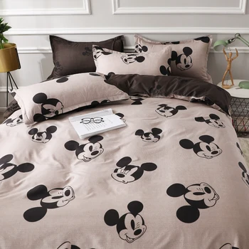 Drăguț Mickey Minnie Mouse Spălat Bumbac lenjerie de pat Set de lenjerie de Pat Duvet Cover Flatsheet fețe de Pernă Poliester pentru Femei Adulți