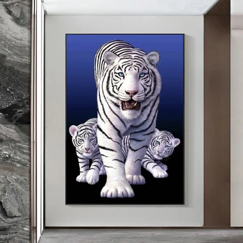 Drăguț Tigri Albi de Familie Art Panza Pictura pe Perete Panza, Postere si Printuri de Arta de Perete de Imagine pentru Camera de zi Decor Acasă