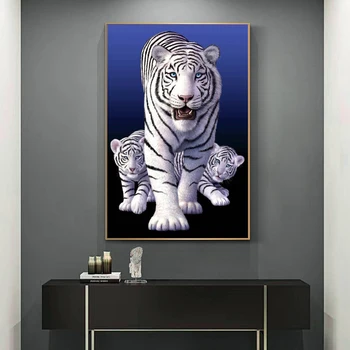 Drăguț Tigri Albi de Familie Art Panza Pictura pe Perete Panza, Postere si Printuri de Arta de Perete de Imagine pentru Camera de zi Decor Acasă