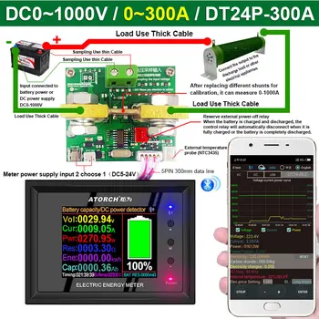 DT24P 1000V/300A IPS display digital DC Voltmetru Ampermetru Capacitate Baterie Tester de tensiune Indicator detector de Metru De Aplicatie