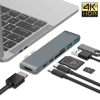 Dual Porturi USB de Tip C Hub pentru HDMI pentru MacBook Pro/Air 2018 C USB Hub cu 4K SD TF Card Reader USB-C PD Încărcător Thunderbolt 3