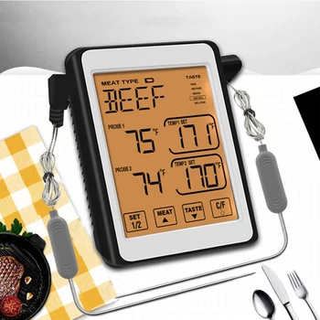 Dual Sondă Digital de Gătit Carne Termometru LCD Mare cu Iluminare din spate Grătar Alimente Termometru cu Modul Timer pentru Fumător Bucătărie, Cuptor B