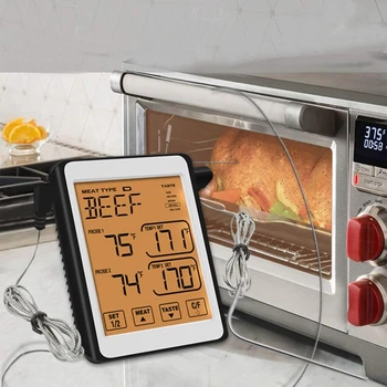 Dual Sondă Digital de Gătit Carne Termometru LCD Mare cu Iluminare din spate Grătar Alimente Termometru cu Modul Timer pentru Fumător Bucătărie, Cuptor B