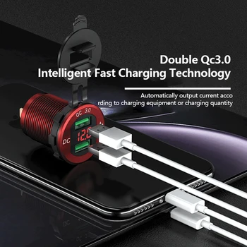 Dual USB QC 3.0 Incarcator Auto Aluminiu Soclu Priză Încărcătorul Cu Digital Afișare Tensiune De 12V/24V Auto Motociclete