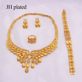 Dubai aur seturi de Bijuterii Africane Etiopia de mireasa, cadouri de Nunta pentru femei Colier Cercei bratara Inel set bijuterii indian