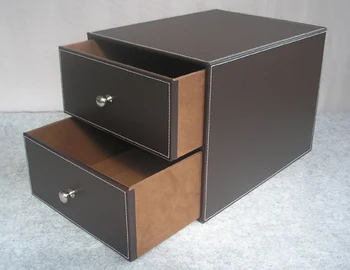 Dublu strat dublu sertar structura din lemn de birou din piele dulap depozitare box-office organizator document recipient maro 214B