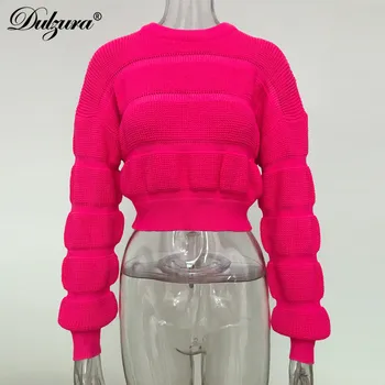 Dulzura femei neon pulover crop top gros pulover mozaic dungă streetwear haine 2019 toamna iarna tricotate coreean elegant