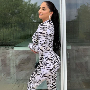 Dungi De Zebra Print Bodycon Salopete 2021 Moda Femei Maneca Lunga Salopetă Streewear Toamna Casual, Costume Costume