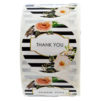 Dungă alb-negru florale multumesc autocolante, etichete sigiliu pentru pachetul de nunta de decorare etichete școlare papetărie autocolant