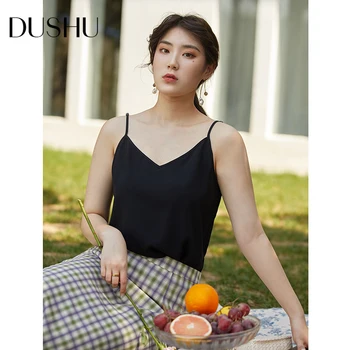 DUSHU Plus dimensiune casual streetwear femei cami top Sexy v gâtului vară rezervor de top negru elegant Alb fără mâneci topuri drăguț doamnelor