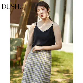 DUSHU Plus dimensiune casual streetwear femei cami top Sexy v gâtului vară rezervor de top negru elegant Alb fără mâneci topuri drăguț doamnelor