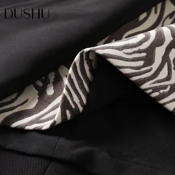 DUSHU Plus dimensiune negru mozaic mini-lin fusta Femei leopard de imprimare scurte, fusta cu talie inalta Femei toamna iarna elegante, fuste