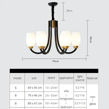 DX cu Led-uri Moderne Candelabru Nordic Iluminat Camera de zi Dormitor Lampa Decor de Lumină Simplă Cale de Sticlă de Fier Negru Alb Lusters