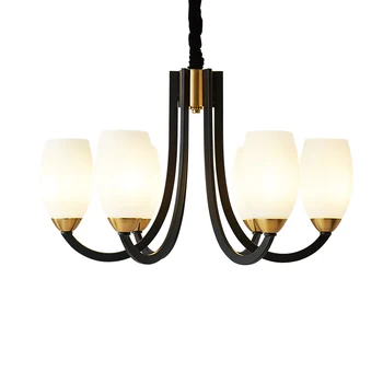 DX cu Led-uri Moderne Candelabru Nordic Iluminat Camera de zi Dormitor Lampa Decor de Lumină Simplă Cale de Sticlă de Fier Negru Alb Lusters