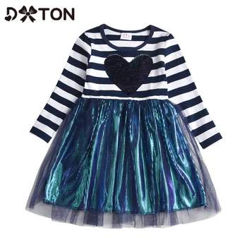 DXTON Maneca Lunga Fete Dress Inima Paiete Copii Rochie Pentru Fete Dungă Toamna Iarna Copii Costume Rochie Baby Girl Haine