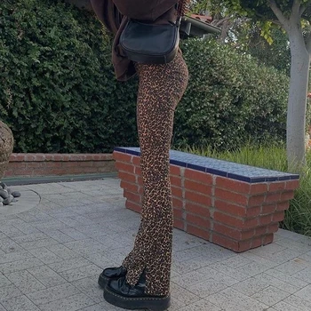 E-fată Femeie Pantaloni Y2K Estetică Drept Gâfâi 2020 Toamna Leopard de Imprimare Retro Vintage Streetwear Joggeri Mare Si Pantaloni