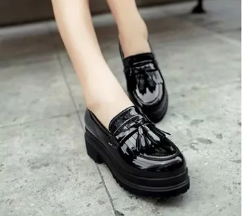 EAGSITY din piele pentru femei pantofi slip pe ciucure rotund toe platforma talpa groasă casual pantofi pentru femei
