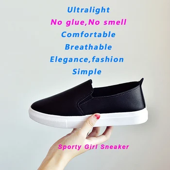 EAGSITY Mocasini Pentru Femei balerini casual pantofi slip pe rotund toe adidas moale talpa confortabil respirabil negru alb