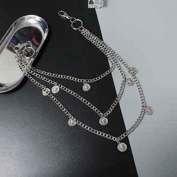 Eboy Trei straturi Pantaloni Lanț Monede Pandantive Talie Lanțuri de Argint Sălbatice de Culoare Lanț de Burtă pentru Barbati Femei la Modă Accesoriu de Metal