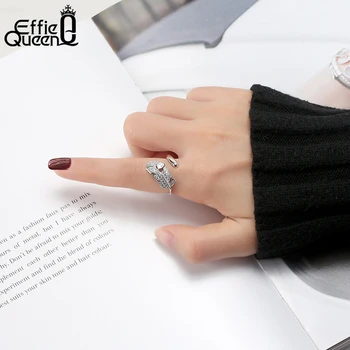 Effie Regina Neregulate Reglabil pe Deget Inele Argint 925 Design Unic Forma de Pene de 4A Zircon Femei Bijuterii Cadou pentru Petrecere EQR02