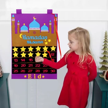 Eid Mubarak 30 zile Advent Calendar Agățat Simțit Calendar Numărătoarea inversă pentru Copii Cadouri Ramadan Decoratiuni Partid Consumabile