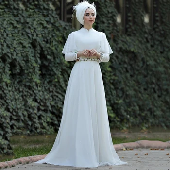Eightree Musulman Rochii de Mireasa 2020 O-linie Mâneci Lungi arabă gelinlik Rochie de Mireasa Șifon Etaj Lungime Dubai robe de mariee