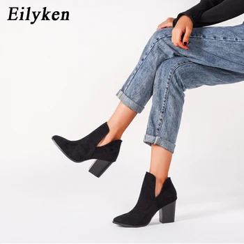 Eilyken Femei Designer de Glezna Cizme Elegante Scăzut Tocuri de 8 cm cu Fermoar Scurt, Calitate Cizme Pantofi MĂRIMEA 36-43