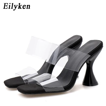 Eilyken Femeie Sexy PVC Transparent Jeleu Degetele de la picioare Deschise de Vară, Papuci de casă Ciudat Toc Înalt în aer liber Fetiș de Moda Rochie de Petrecere Pantofi