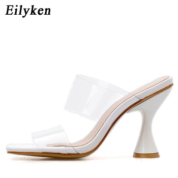 Eilyken Femeie Sexy PVC Transparent Jeleu Degetele de la picioare Deschise de Vară, Papuci de casă Ciudat Toc Înalt în aer liber Fetiș de Moda Rochie de Petrecere Pantofi