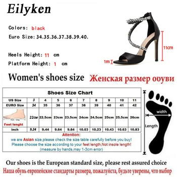 Eilyken Moda de Vara cu Toc 11CM Femei Sandale Stras de Cristal Toc Doamnelor Pantofi cu Fermoar Design Petrecere Sandale