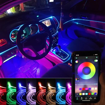 EL Sârmă Led-uri Auto de Interior Atmosfera Bandă de Lumină de Sunet APP de Control Modul RGB Colorate Ambiental Flexibil de Lumină Lampă Decorativă