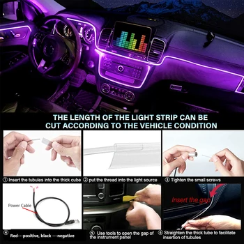 EL Sârmă Led-uri Auto de Interior Atmosfera Bandă de Lumină de Sunet APP de Control Modul RGB Colorate Ambiental Flexibil de Lumină Lampă Decorativă