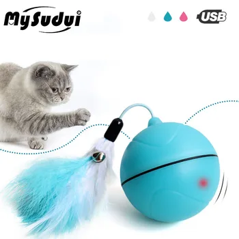 Electric Cat Toys Minge De Rulare Automat Inteligent Pisică Jucărie Cu Laser Pene De Jucării Pentru Pisici Interactive Magic Ball Pet Usb Reîncărcabilă