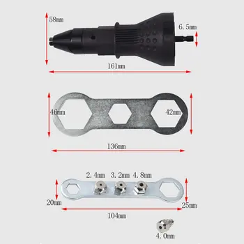 Electric Nit Nuci Pistol de Nituit Instrument Introduce Piulița Instrument de Nituire Drill Adapter 2.4 mm-4.8 mm fără Fir Nituire Burghiu Adaptor