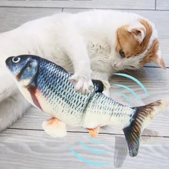 Electric Pește Amuzant Pisica PetToy Realiste de Pluș Simulare Pește Pisică Interactive Animale de companie Mesteca Musca Jucărie Animal de casă supplies