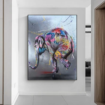 Elefant Arta Graffiti Panza Pictura pe Perete Colorat Animale Postere și de Imprimare Arta de Perete de Imagine pentru Camera de zi Decor Acasă