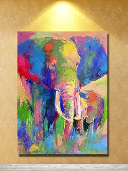 Elefant Indian colorate cuțit ulei gâfâind decoratifve animal sălbatic acasă decoratiuni de perete înrămat canvas wall art